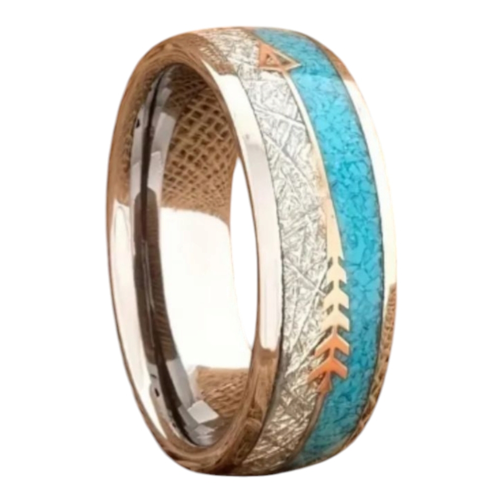 Stainless Steel Golden Arrow & Turquise Channel Ring
